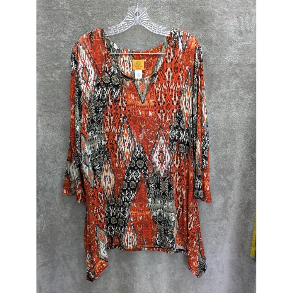 Boho Top Womens Plus 2X IKat Tribal‎ Eclectic Artsy Maximalist